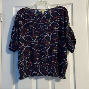 Michael Kors Women’s Navy Nautical Inspired Short Sleeve Blouse Size L